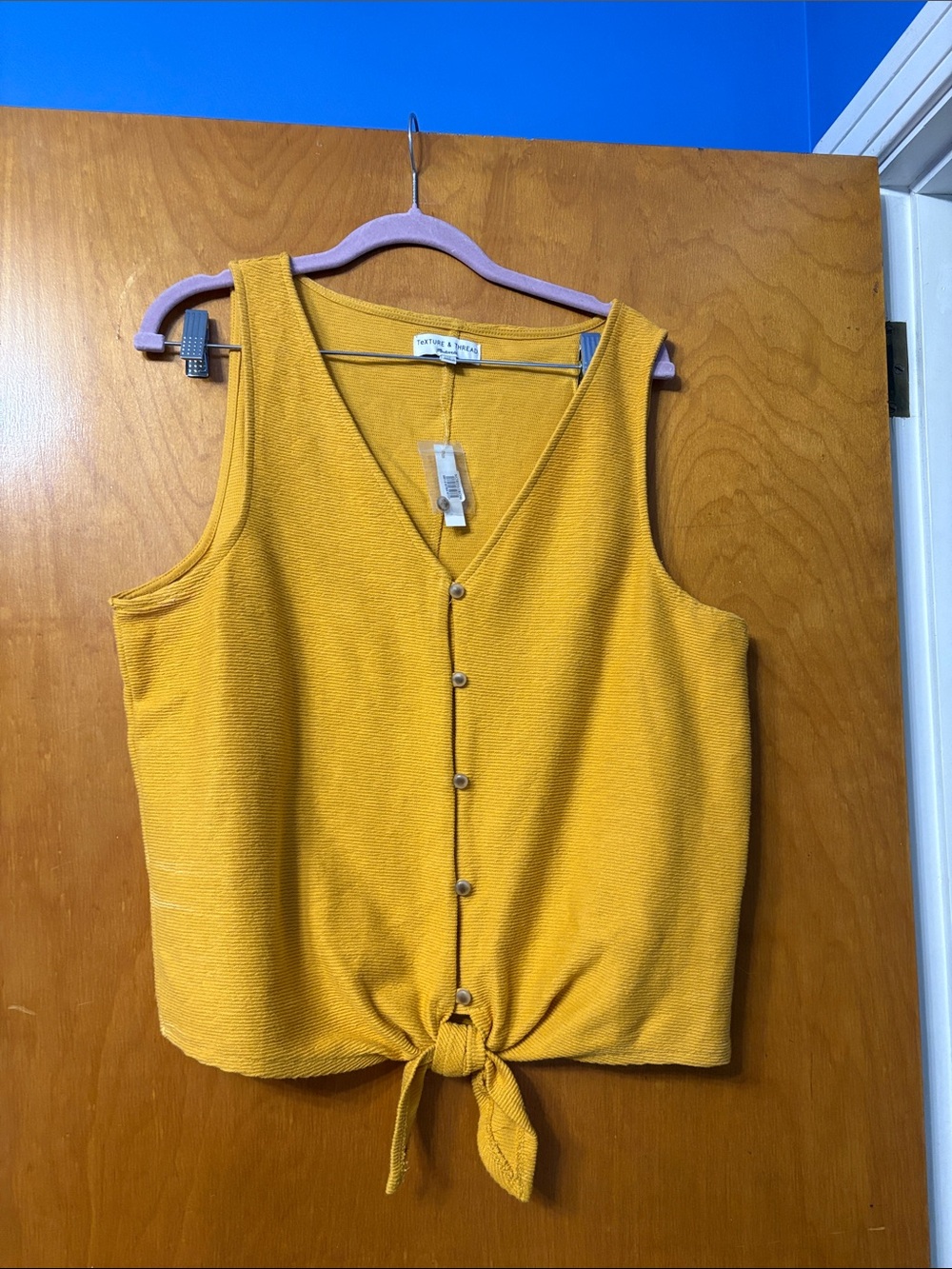 NWT Madewell Mustard Button-Front Tie-Hem V-Neck Tank